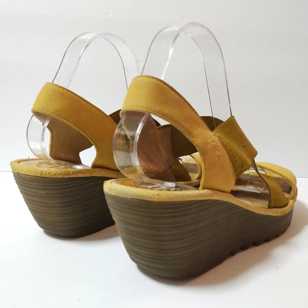 FLY London Women's Wedge Slingback Open Toe Slip-on Platform Leather Sandals 41